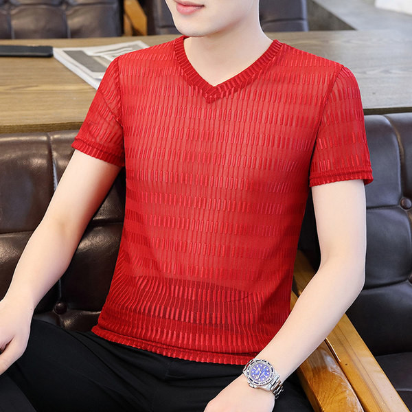 Meeste siidist T-särk lühikeste varrukate ja V-kaelusega