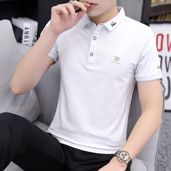 Klassikalise krae ja embleemiga vabaaja meeste pluus