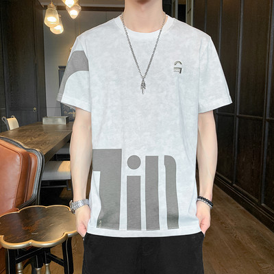 Ανδρικό φαρδύ μπλουζάκι με κοντά μανίκια και επιγραφή