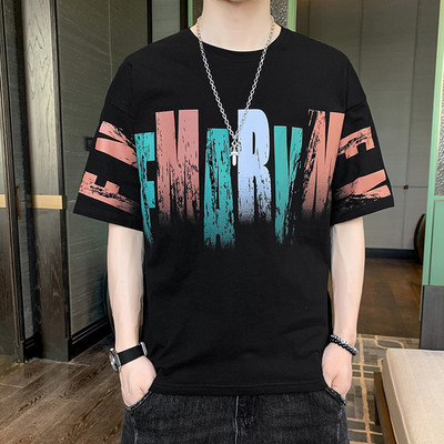 Ανδρικό μπλουζάκι φαρδύ μοντέλου με κοντά μανίκια και έγχρωμη επιγραφή