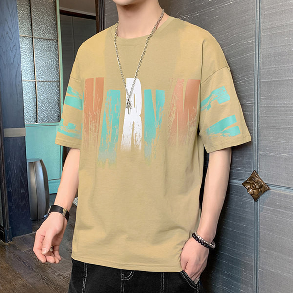 Ανδρικό μπλουζάκι φαρδύ μοντέλου με κοντά μανίκια και έγχρωμη επιγραφή