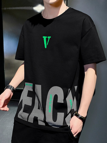 Casual ανδρικό μπλουζάκι με 3/4 μανίκια και επιγραφή