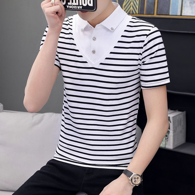 Uus mudel meeste triibuline nööpide ja lühikeste varrukatega pluus