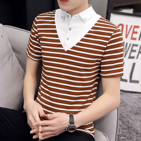 Uus mudel meeste triibuline nööpide ja lühikeste varrukatega pluus