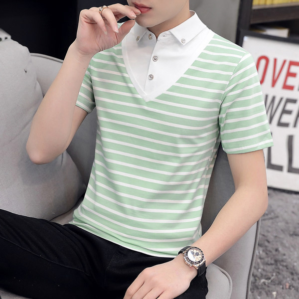 Uus mudel meeste triibuline nööpide ja lühikeste varrukatega pluus