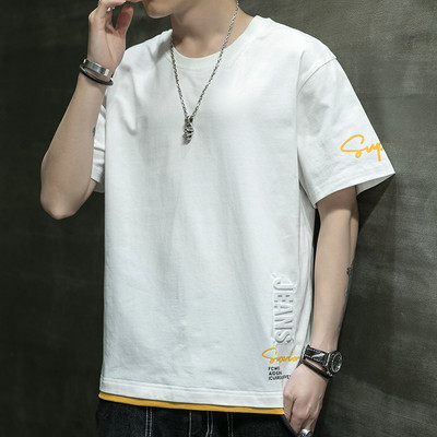 Ανδρικό μπλουζάκι ενός χρώματος με κοντά μανίκια και στρογγυλή λαιμόκοψη