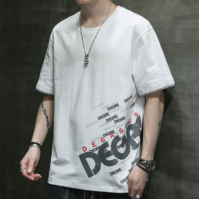 Casual ανδρικό μπλουζάκι με επιγραφή και κοντά μανίκια