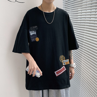 Meeste lai aplikatsiooni ja 3/4 varrukatega T-särk kolmes värvitoonis