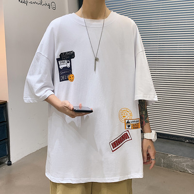 Meeste lai aplikatsiooni ja 3/4 varrukatega T-särk kolmes värvitoonis