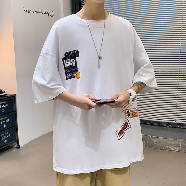 Meeste lai aplikatsiooni ja 3/4 varrukatega T-särk kolmes värvitoonis