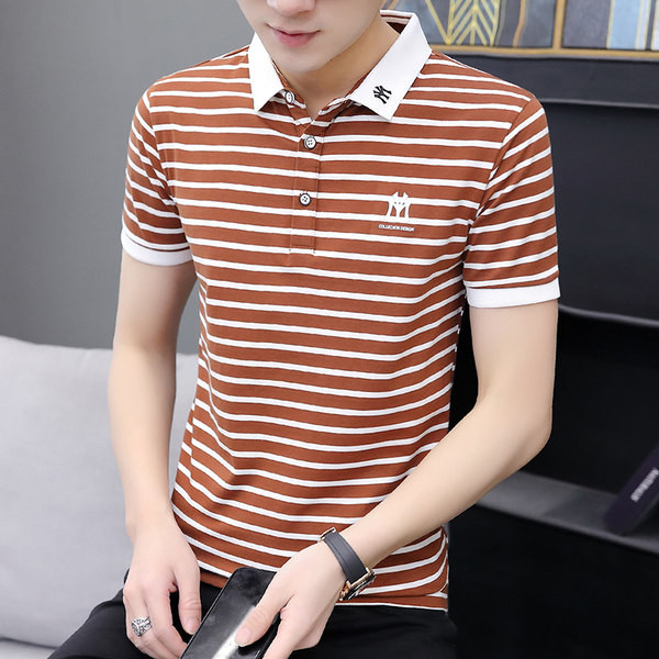 Meeste triibuline klassikalise krae ja nööpidega T-särk