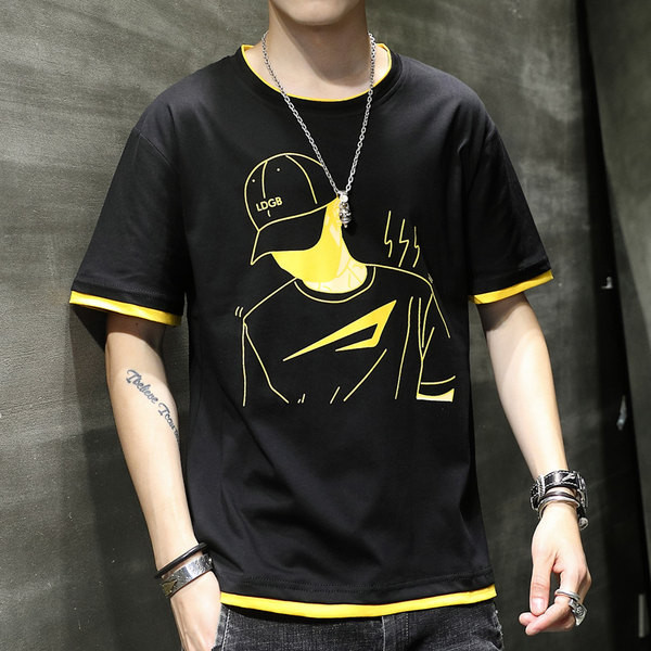 Aplikatsiooni ja lühikeste varrukatega vabaaja meeste T-särk - lai mudel