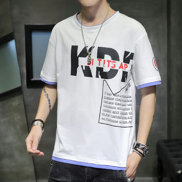 Aplikatsiooni ja lühikeste varrukatega vabaaja meeste T-särk - lai mudel