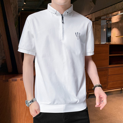 Klassikalise krae ja lukuga meeste T-särk