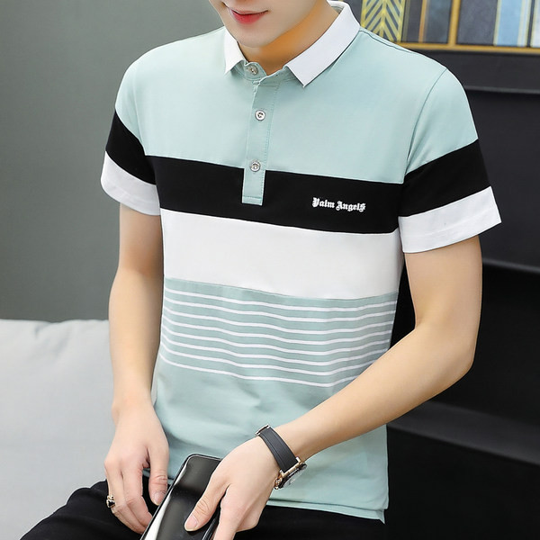 Ανδρική μπλούζα casual με γιακά και κοντά μανίκια