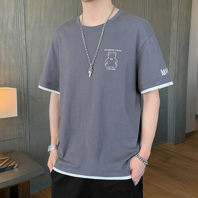 Мъжка тениска с апликация мече и надпис 