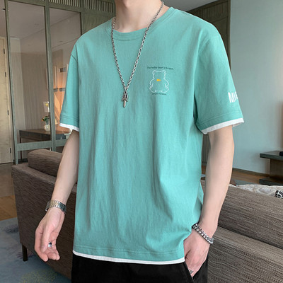 Мъжка тениска с апликация мече и надпис 