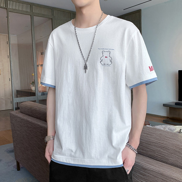 Мъжка тениска с апликация мече и надпис 