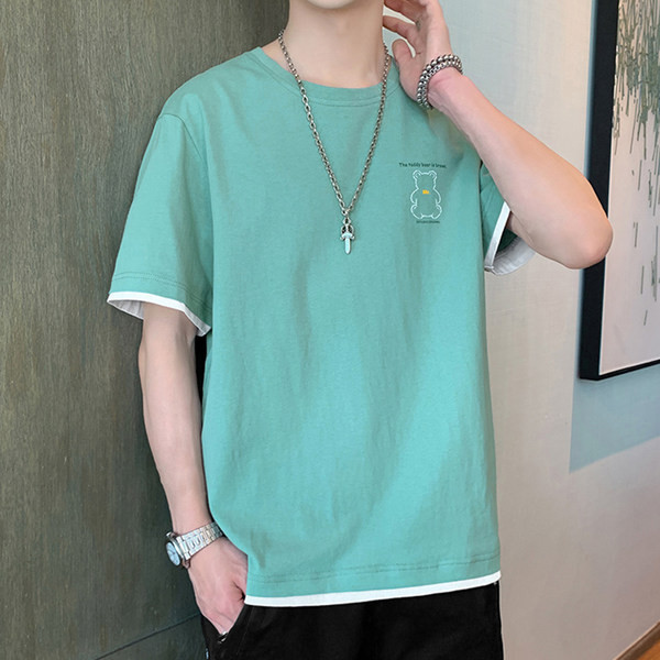 Мъжка тениска с апликация мече и надпис 