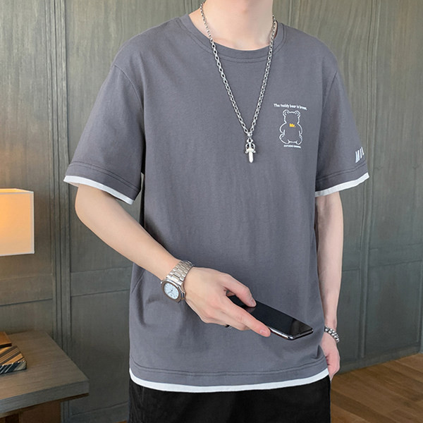 Мъжка тениска с апликация мече и надпис 