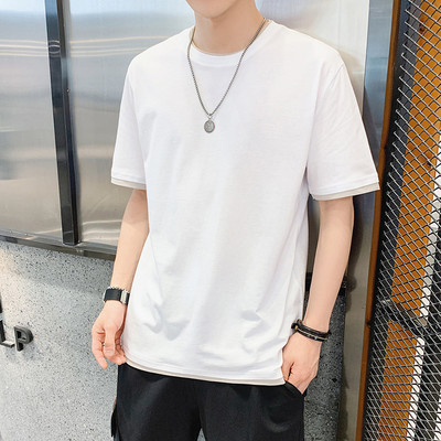 Ежедневна мъжка тениска с овално деколте и къс ръкав - широк модел