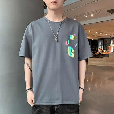 Мъжка тениска с апликация на гърба и овално деколте