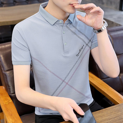 Ανδρικό μπλουζάκι με κλασικά κουμπιά και επιγραφή