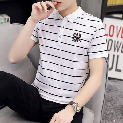 Klassikalise krae ja tikandiga triibuline meeste pluus