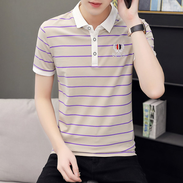 Klassikalise krae ja tikandiga triibuline meeste pluus