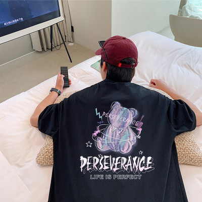 Мъжка лятна тениска с щампа и къс ръкав-в три цвята