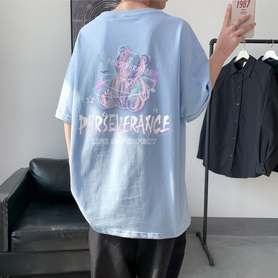 Мъжка лятна тениска с щампа и къс ръкав-в три цвята