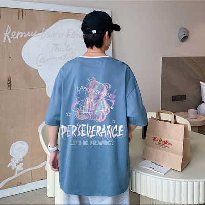 Мъжка лятна тениска с щампа и къс ръкав-в три цвята