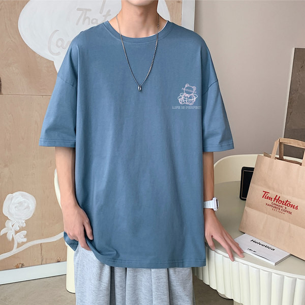 Мъжка лятна тениска с щампа и къс ръкав-в три цвята