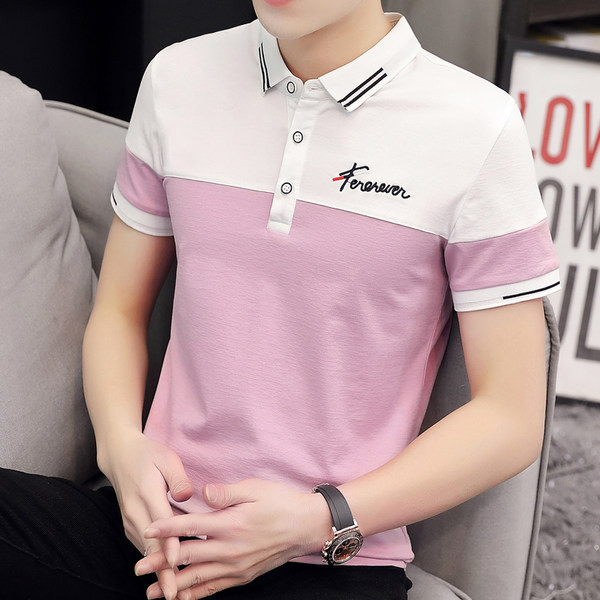 Модерна мъжка блуза с яка и къс ръкав в няколко цвята