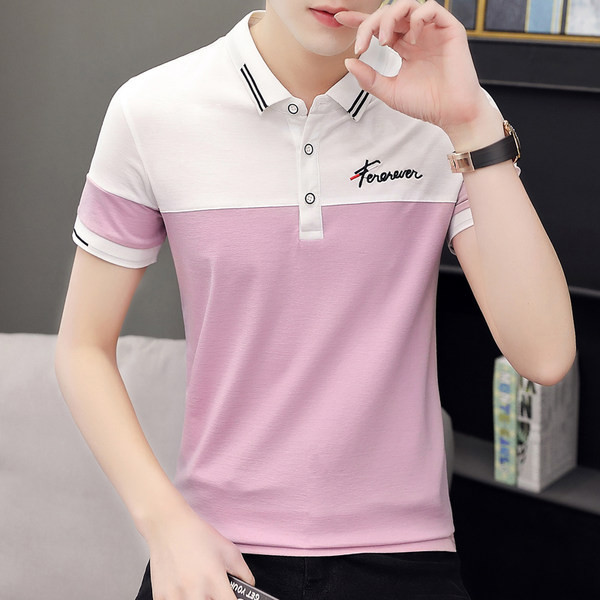 Модерна мъжка блуза с яка и къс ръкав в няколко цвята