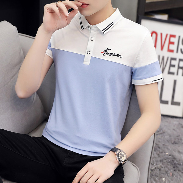 Модерна мъжка блуза с яка и къс ръкав в няколко цвята