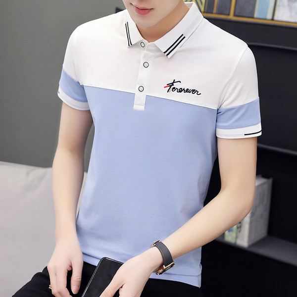 Модерна мъжка блуза с яка и къс ръкав в няколко цвята