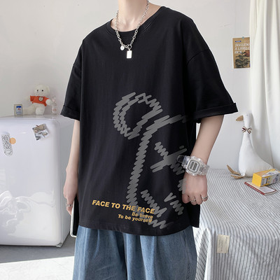 Ανδρικό μπλουζάκι με τύπωμα και οβάλ λαιμόκοψη σε τρία χρώματα