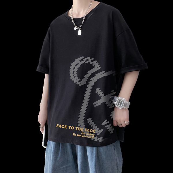 Ανδρικό μπλουζάκι με τύπωμα και οβάλ λαιμόκοψη σε τρία χρώματα