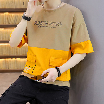 Ανδρικό μπλουζάκι με επιγραφή και τσέπες με 3/4 μανίκια