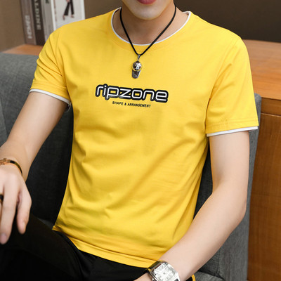 Ανδρικό μπλουζάκι με οβάλ λαιμόκοψη και επιγραφή σε διάφορα χρώματα