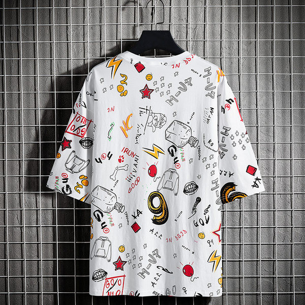 Värviline lühikeste varrukate ja ümara kaelusega meeste T-särk