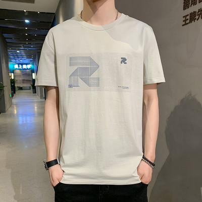 Meeste T-särk ovaalse kaelusega ja trükiga / 3/4 varrukad