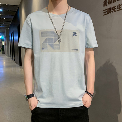 Meeste T-särk ovaalse kaelusega ja trükiga / 3/4 varrukad