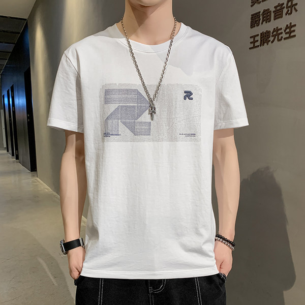 Meeste T-särk ovaalse kaelusega ja trükiga / 3/4 varrukad