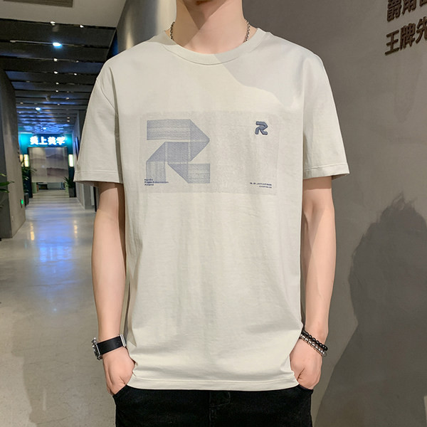 Meeste T-särk ovaalse kaelusega ja trükiga / 3/4 varrukad