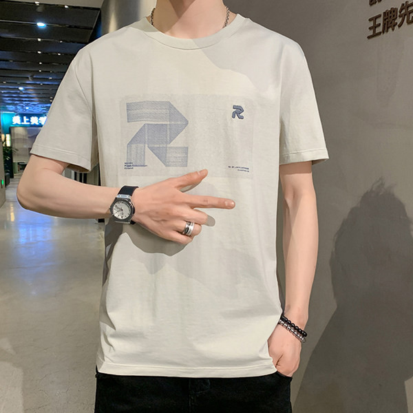 Meeste T-särk ovaalse kaelusega ja trükiga / 3/4 varrukad