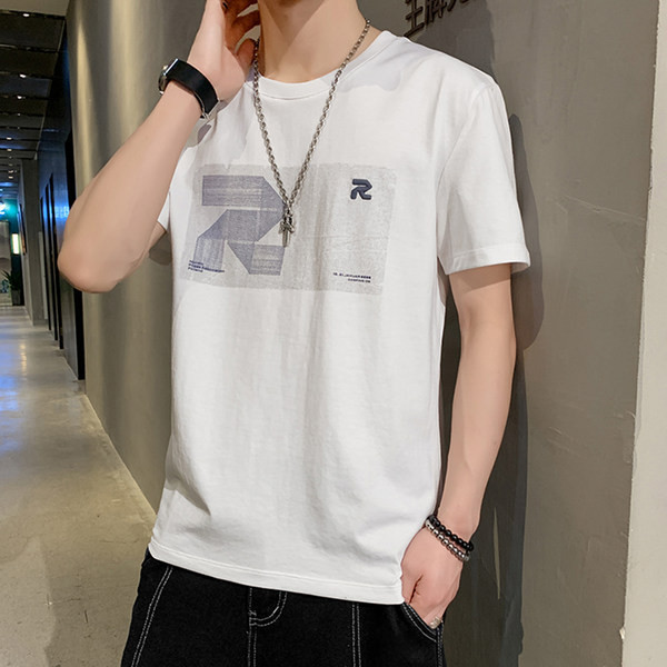 Meeste T-särk ovaalse kaelusega ja trükiga / 3/4 varrukad