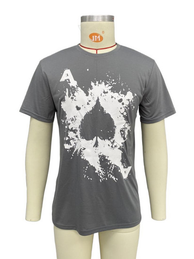 Lühikeste varrukate ja ovaalse kaelusega halli värvi vabaaja meeste T-särk