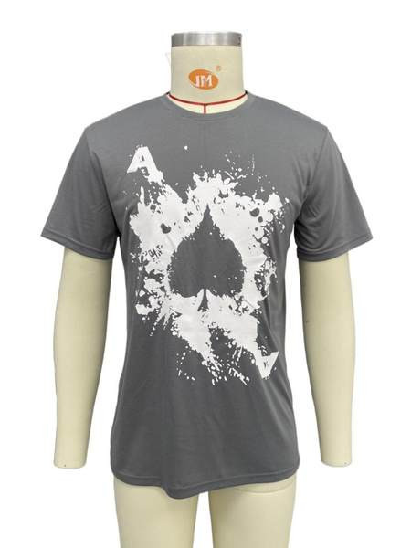 Lühikeste varrukate ja ovaalse kaelusega halli värvi vabaaja meeste T-särk